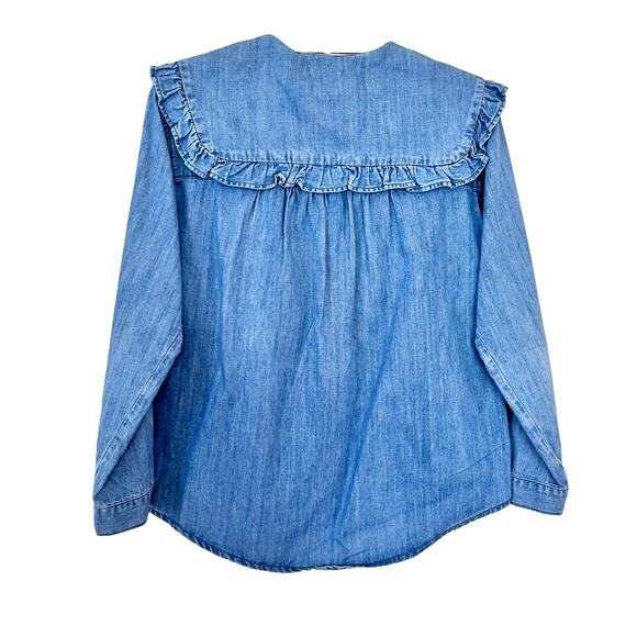 CarlinjnQ girls denim blue exaggerated collar blouse size 11/12 - Picture 4 of 6